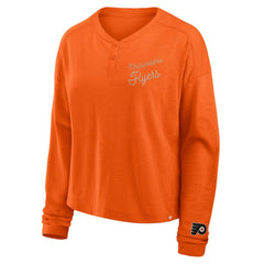 Philadelphia Flyers - Fanatics Women's Oversized All Out Effort Long Sleeve Henley T-Shirt Orange