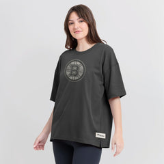 Boston Bruins Fanatics Women's Oversized Elements Raw Edge Future Ground T-Shirt Charcoal