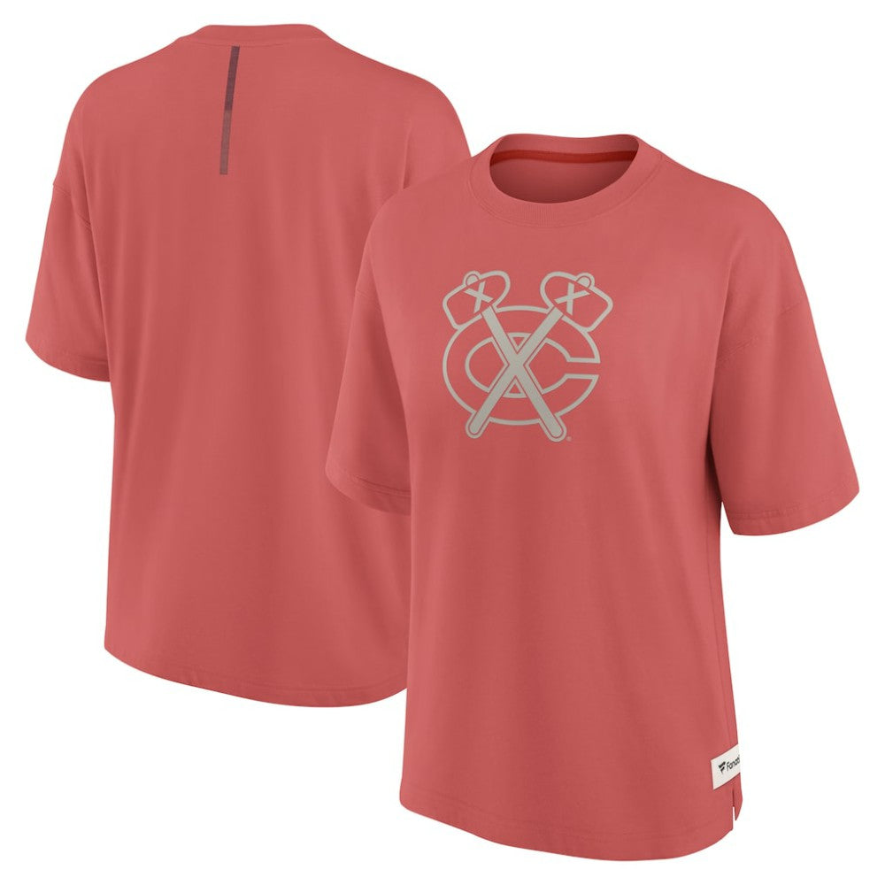 Chicago Blackhawks Fanatics Women's Oversized Elements Raw Edge Future Ground T-Shirt Red