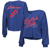 Keon Coleman Buffalo Bills Majestic Threads Women's Name & Number Off-Shoulder Script Cropped Long Sleeve V-Neck T-Shirt Royal - NFL