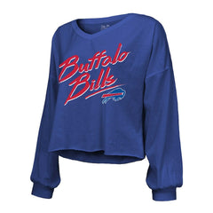 Keon Coleman Buffalo Bills Majestic Threads Women's Name & Number Off-Shoulder Script Cropped Long Sleeve V-Neck T-Shirt Royal - NFL