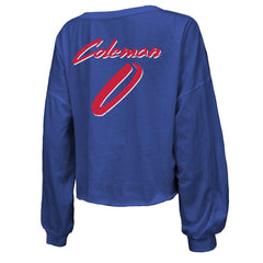 Keon Coleman Buffalo Bills Majestic Threads Women's Name & Number Off-Shoulder Script Cropped Long Sleeve V-Neck T-Shirt Royal - NFL