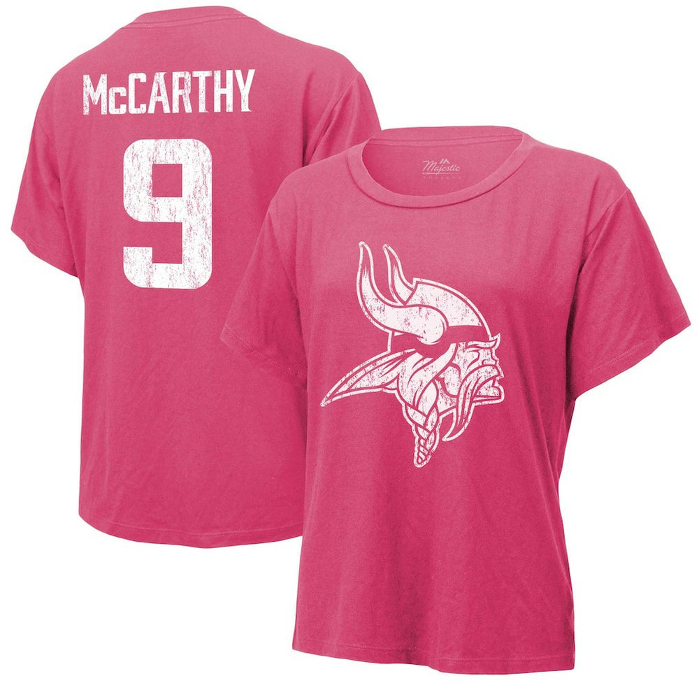 J.J. McCarthy Minnesota Vikings Majestic Threads Women's Name & Number T-Shirt Pink - NFL