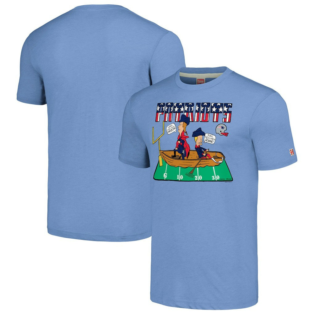 New England Patriots NFL x Homage x Beavis and Butt-Head Unisex Tri-Blend T-Shirt – Light Blue - NFL