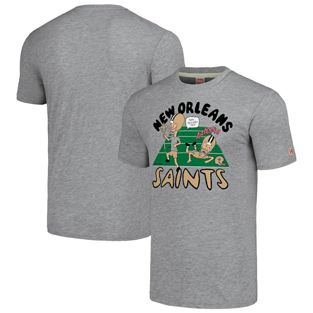 New Orleans Saints NFL x Homage x Beavis and Butt-Head Unisex Tri-Blend T-Shirt – Gray - NFL