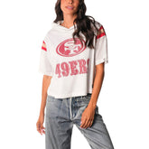 San Francisco 49ers The Wild Collective Women's Mesh Short Sleeve Hoodie T-Shirt White - NFL