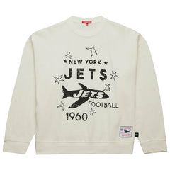 New York Jets Women's Throwback Logo 3.0 Pullover Sweatshirt Cream - Mitchell & Ness