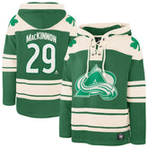 Nathan MacKinnon Colorado Avalanche - '47 St. Patrick's Day Player Name & Number Lacer Pullover Hoodie Kelly Green