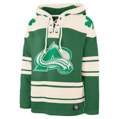 Nathan MacKinnon Colorado Avalanche - '47 St. Patrick's Day Player Name & Number Lacer Pullover Hoodie Kelly Green