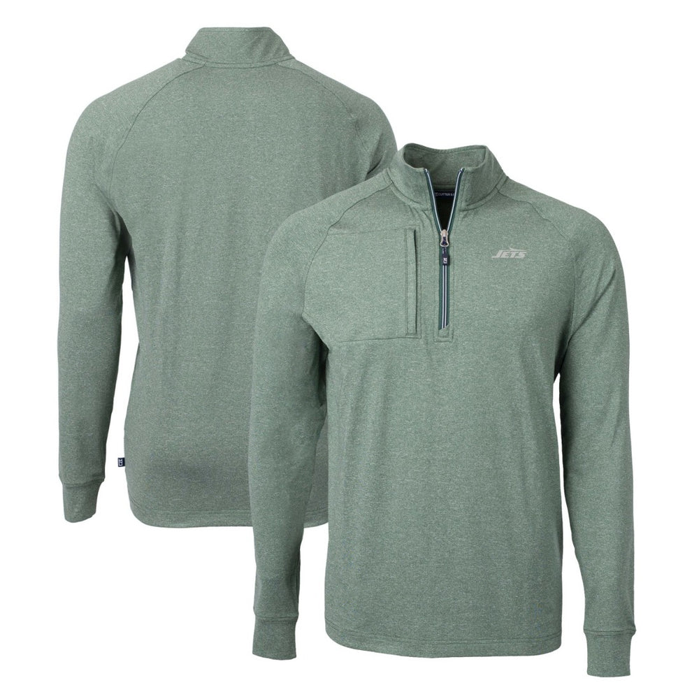 New York Jets Cutter & Buck Primary Logo Adapt Eco Knit Quarter-Zip Top Heather Green - NFL
