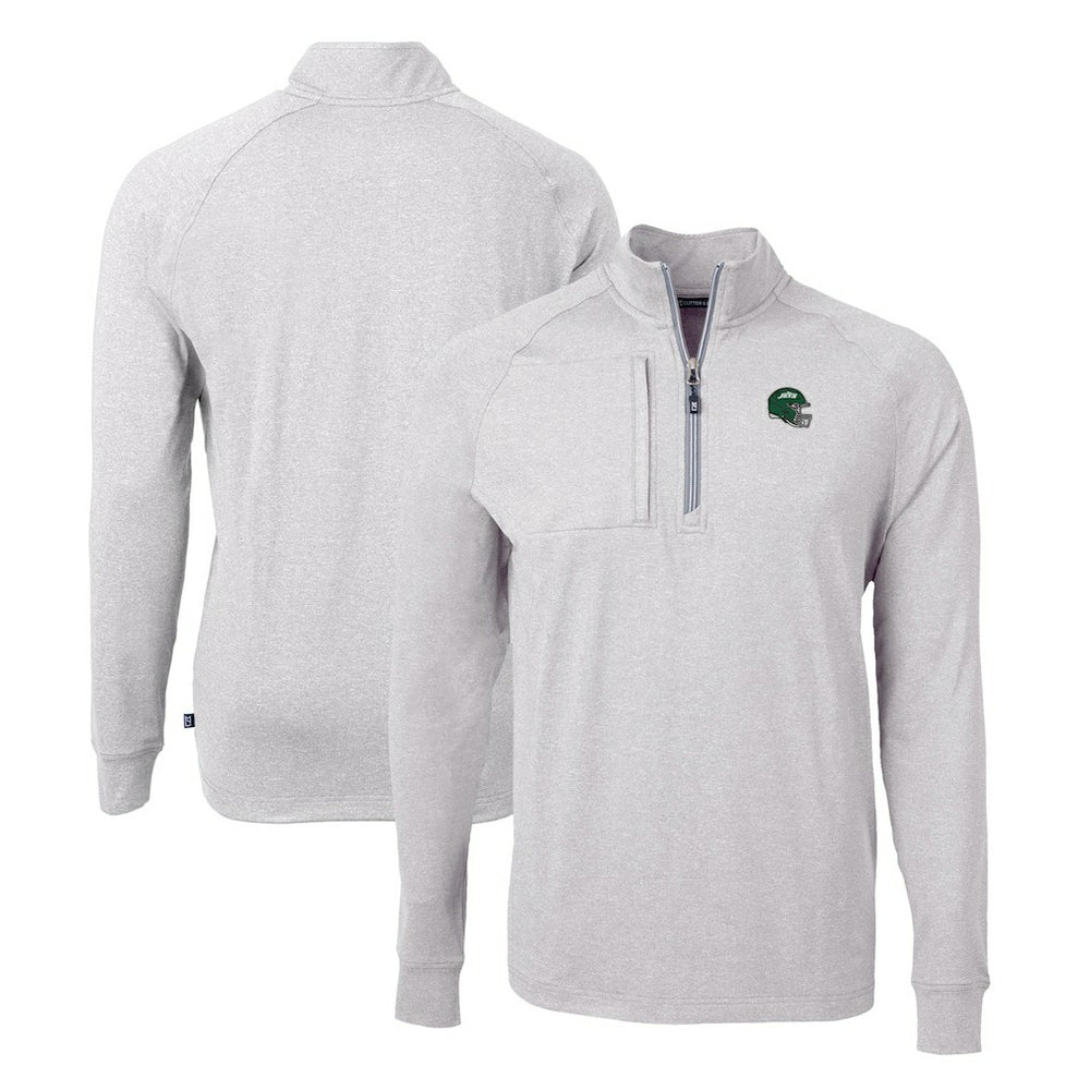New York Jets Cutter & Buck Helmet Adapt Eco Knit Quarter-Zip Top Heather Gray - NFL