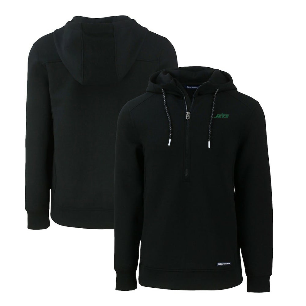 New York Jets Cutter & Buck Primary Logo Roam Eco Recycled Half-Zip Hoodie Black - NFL