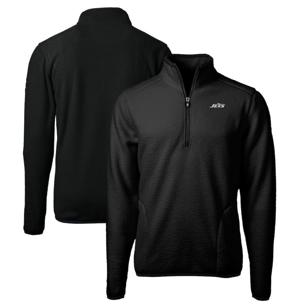 New York Jets Cutter & Buck Big & Tall Monochromatic Logo Cascade Eco Sherpa Fleece Quarter-Zip Jacket Black - NFL