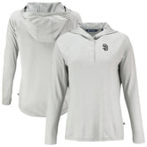 San Diego Padres Cutter & Buck Women's Coastline Epic Comfort Eco Recycled Raglan Long Sleeve Hoodie T-Shirt Clearance