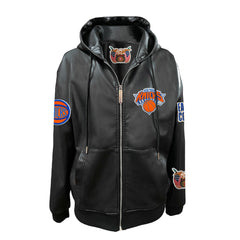 NBA - New York Knicks Jeff Hamilton Vegan Leather Full-Zip Hoodie - Black