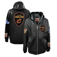 NBA - Cleveland Cavaliers Jeff Hamilton Vegan Leather Full-Zip Hoodie - Black