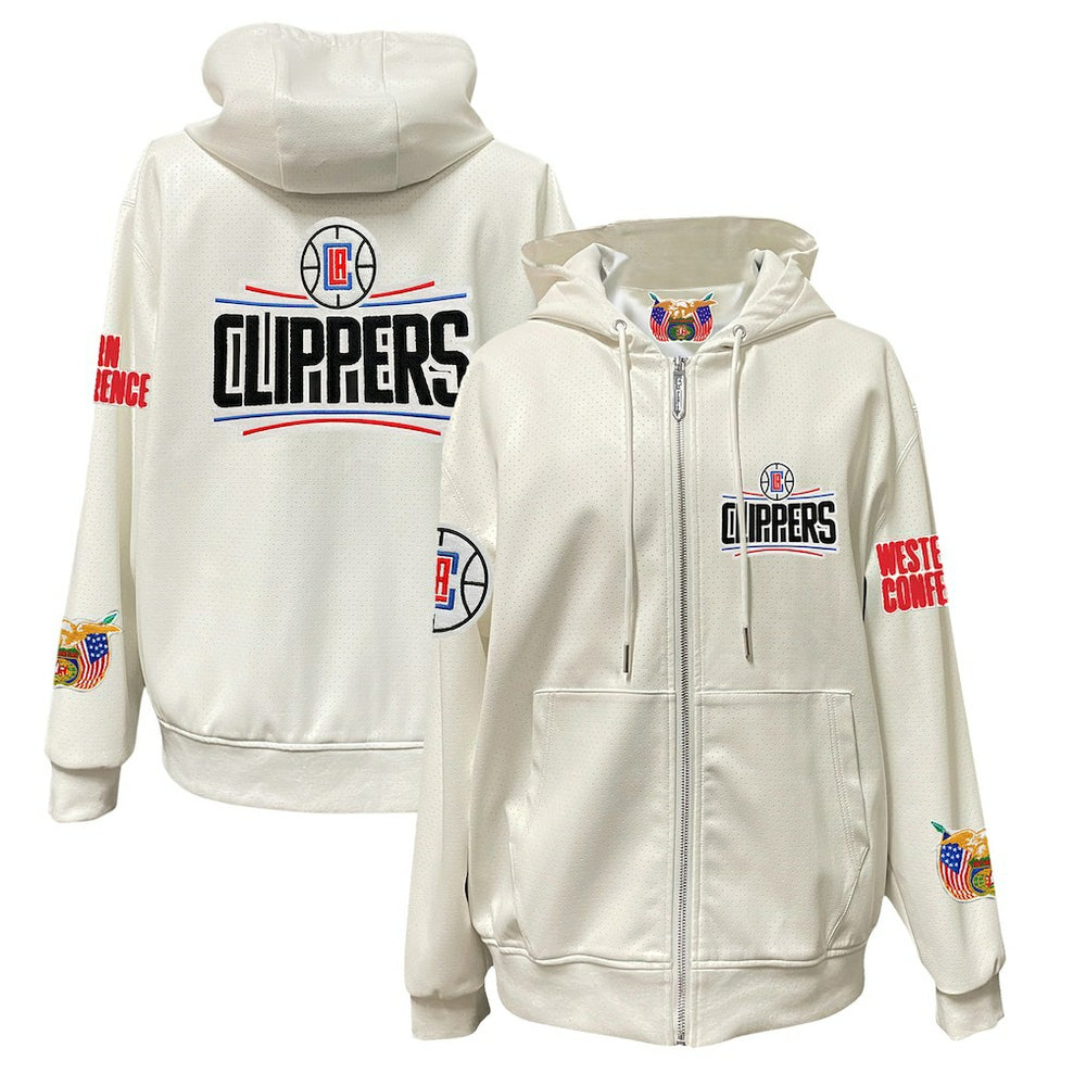 NBA - LA Clippers Jeff Hamilton Vegan Leather Full-Zip Hoodie - White