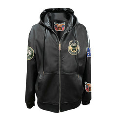 NBA - Milwaukee Bucks Jeff Hamilton Vegan Leather Full-Zip Hoodie - Black