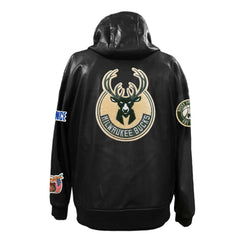 NBA - Milwaukee Bucks Jeff Hamilton Vegan Leather Full-Zip Hoodie - Black