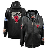 NBA - Chicago Bulls Jeff Hamilton Vegan Leather Full-Zip Hoodie - Black