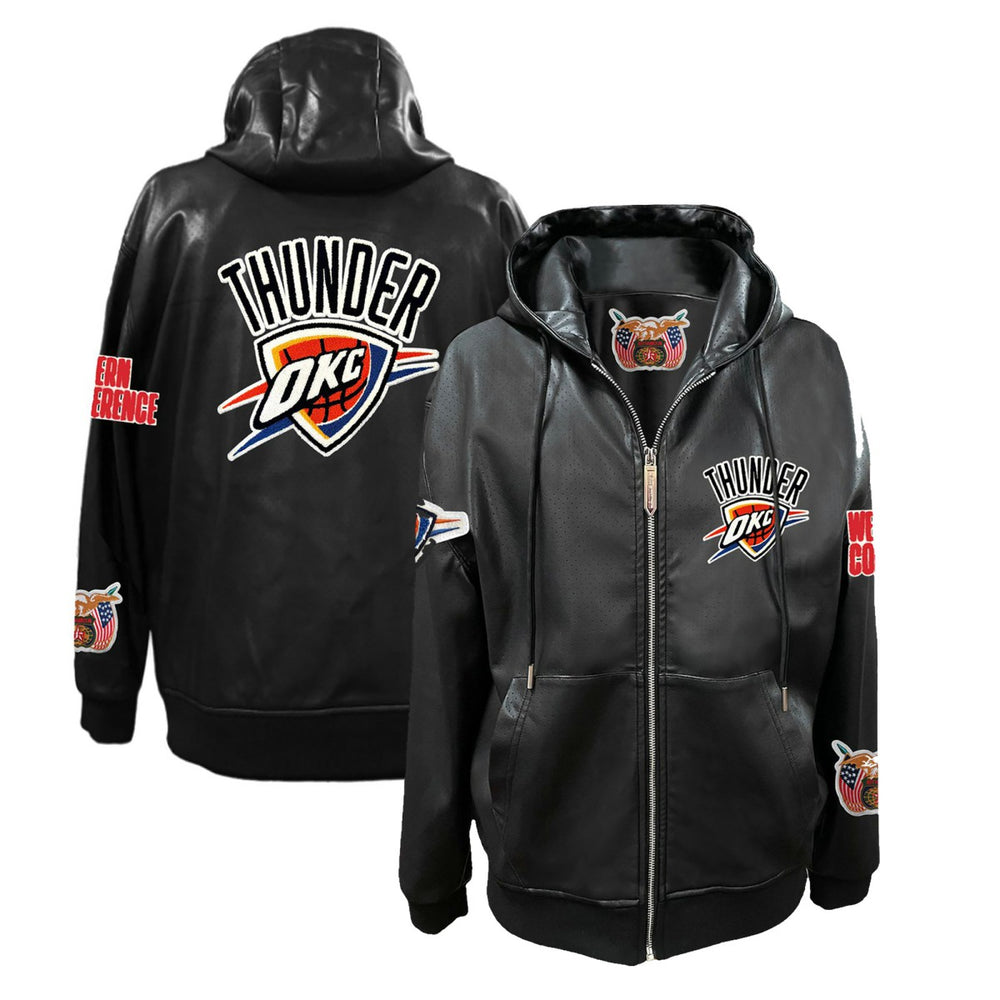 NBA - Oklahoma City Thunder Jeff Hamilton Vegan Leather Full-Zip Hoodie - Black