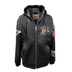 NBA - Oklahoma City Thunder Jeff Hamilton Vegan Leather Full-Zip Hoodie - Black