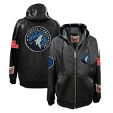 NBA - Minnesota Timberwolves Jeff Hamilton Vegan Leather Full-Zip Hoodie - Black