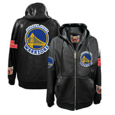 NBA - Golden State Warriors Jeff Hamilton Vegan Leather Full-Zip Hoodie - Black