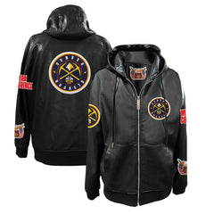 NBA - Denver Nuggets Jeff Hamilton Vegan Leather Full-Zip Hoodie - Black