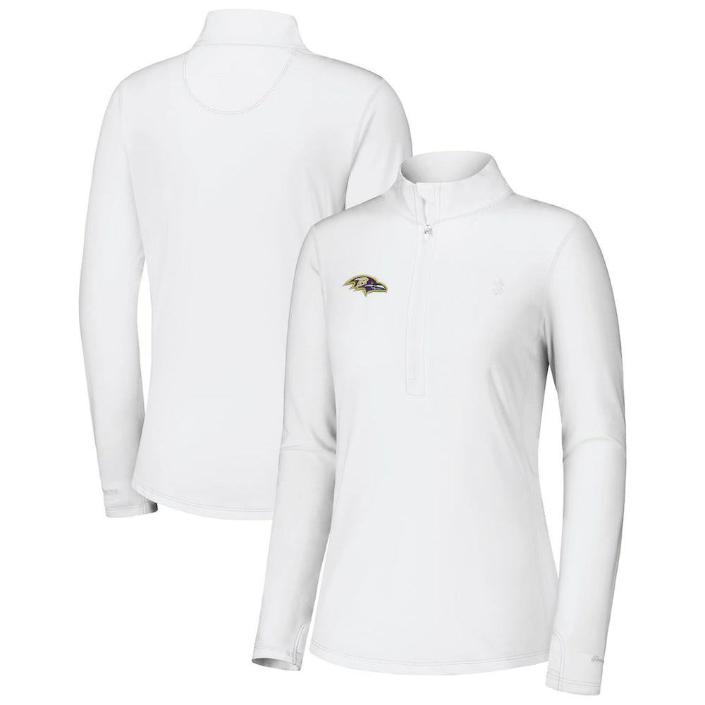 Baltimore Ravens Women's Sport Playa Vista IslandZone Quarter-Zip Jacket White - Tommy Bahama