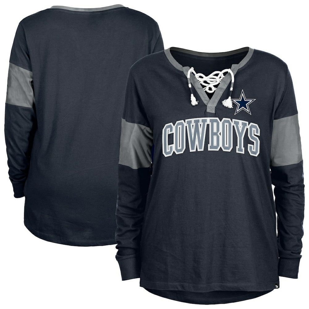 Dallas Cowboys New Era Women's Lace-Up Notch-Neck Long Sleeve T-Shirt Navy - NFL