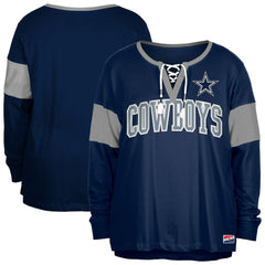 Dallas Cowboys New Era Women's Plus Size Lace-Up Notch Neck Long Sleeve T-Shirt Navy - NFL