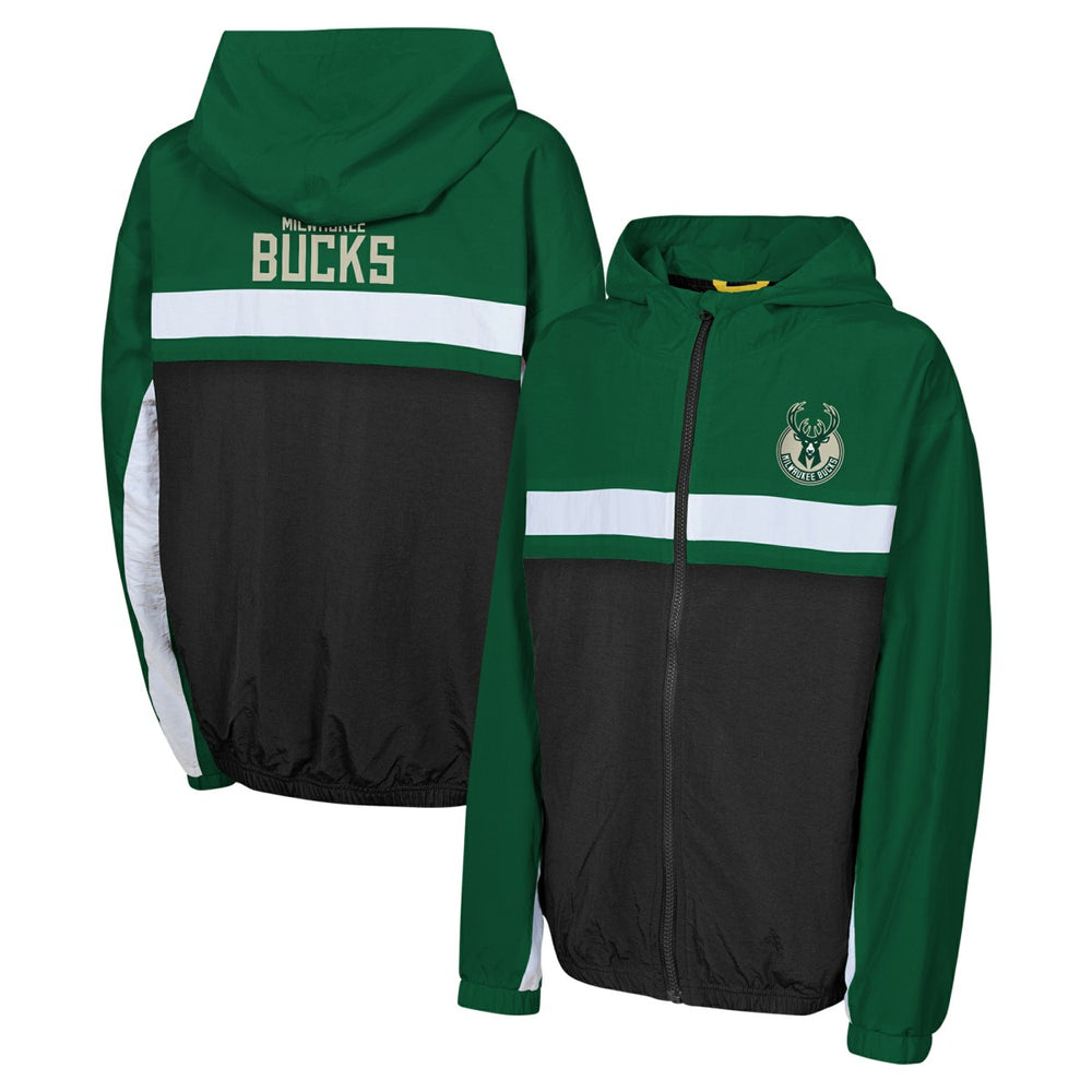 NBA - Milwaukee Bucks Youth Headliner Windbreaker Full-Zip Hoodie Jacket - Hunter Green
