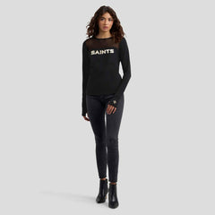 New Orleans Saints WEAR by Erin Andrews x Gracie Hunt Women's Mesh Panel Long Sleeve T-Shirt Black - NFL