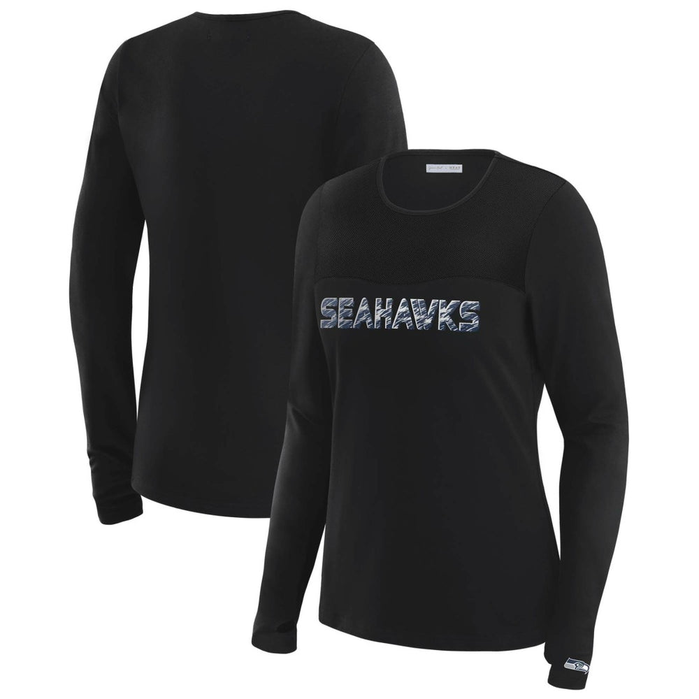Seattle Seahawks WEAR by Erin Andrews x Gracie Hunt Women's Mesh Panel Long Sleeve T-Shirt Black - NFL