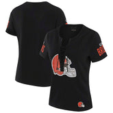 Cleveland Browns WEAR by Erin Andrews x Gracie Hunt Women's Draft Me Lace-Up T-Shirt Black - NFL
