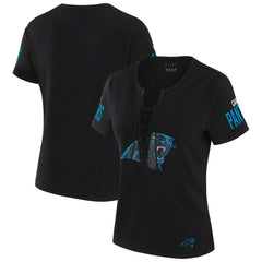 Carolina Panthers WEAR by Erin Andrews x Gracie Hunt Women's Draft Me Lace-Up T-Shirt Black - NFL
