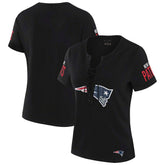 New England Patriots WEAR by Erin Andrews x Gracie Hunt Women's Draft Me Lace-Up T-Shirt Black - NFL