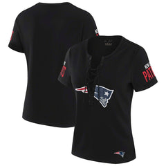 New England Patriots WEAR by Erin Andrews x Gracie Hunt Women's Draft Me Lace-Up T-Shirt Black - NFL
