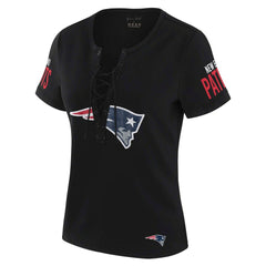 New England Patriots WEAR by Erin Andrews x Gracie Hunt Women's Draft Me Lace-Up T-Shirt Black - NFL
