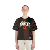 Baltimore Orioles New Era Women's Cooperstown Collection Multiplier Pinstripe Cropped T-Shirt On Sale