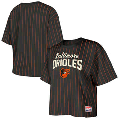 Baltimore Orioles New Era Women's Cooperstown Collection Multiplier Pinstripe Cropped T-Shirt On Sale
