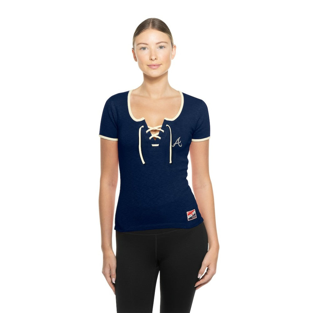 Atlanta Braves New Era Women's Throwback Lace Up T-Shirt On Sale