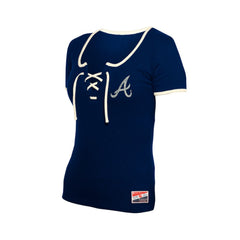 Atlanta Braves New Era Women's Throwback Lace Up T-Shirt On Sale