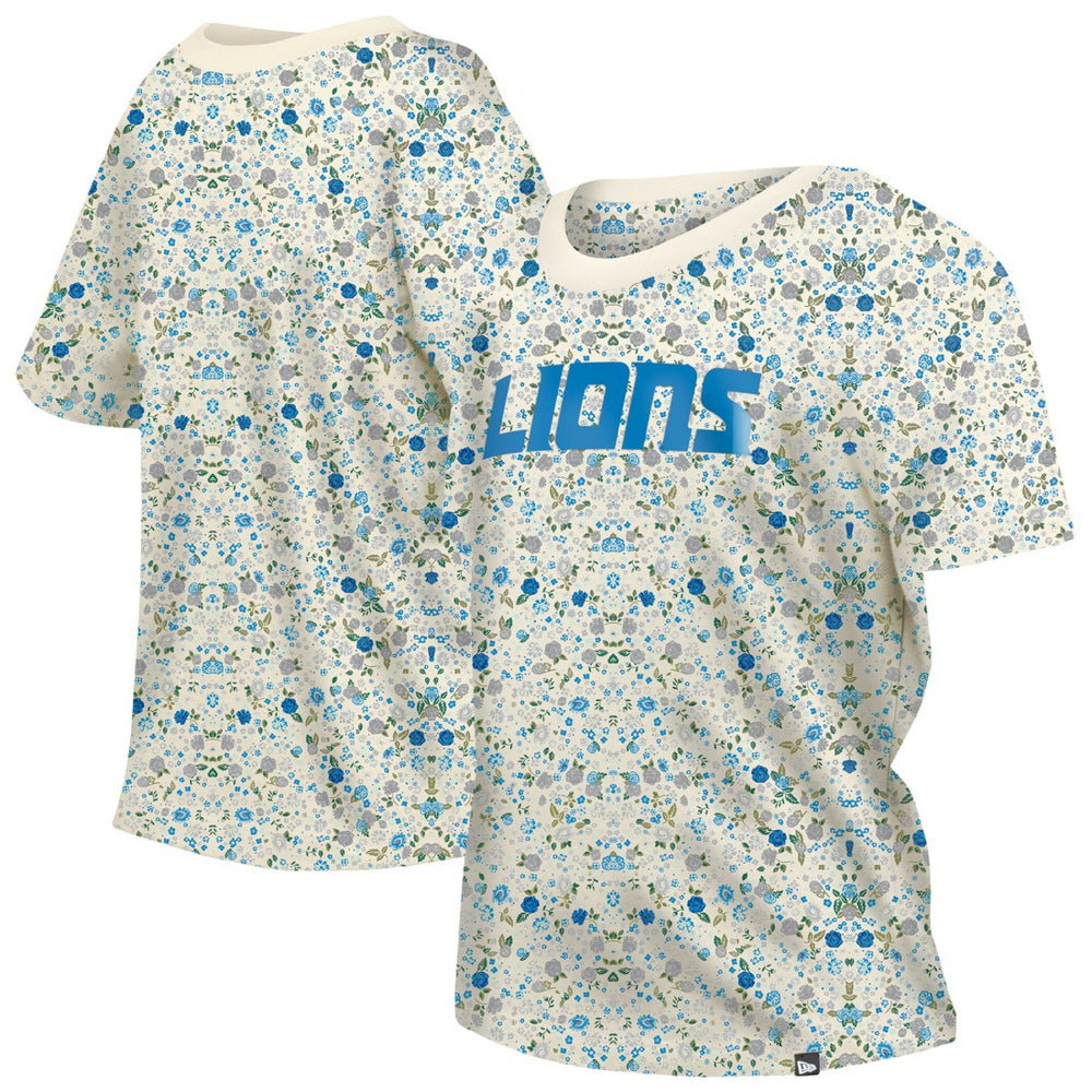 Detroit Lions New Era Women's Glam Game Floral Scoop Neck T-Shirt Cream - NFL