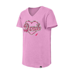 New Jersey Devils - New Era Girl's Youth Flip Sequin V-Neck T-Shirt Pink
