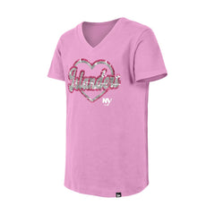 New York Islanders - New Era Girl's Youth Flip Sequin V-Neck T-Shirt Pink