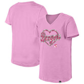 New York Rangers New Era Girl's Youth Flip Sequin V-Neck T-Shirt Pink