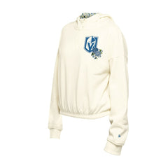 Vegas Golden Knights New Era Women's Glam Game Quarter-Zip Cropped Floral Hoodie Pullover Cream