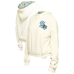 Seattle Kraken New Era Women's Glam Game Quarter-Zip Cropped Floral Hoodie Pullover Cream